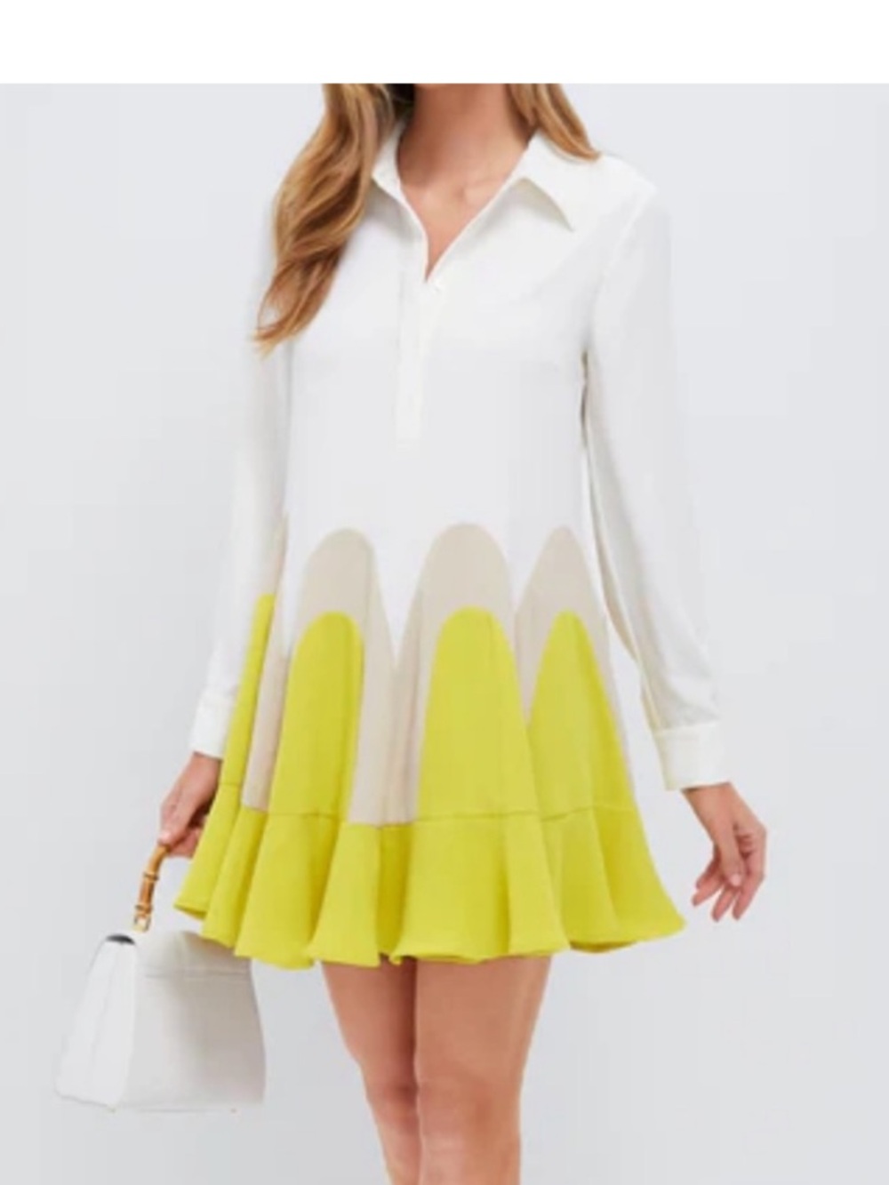 Tuckernuck Canary Flounce Nadia Dress Chartreuse Scallop,Cocktail, Size XS